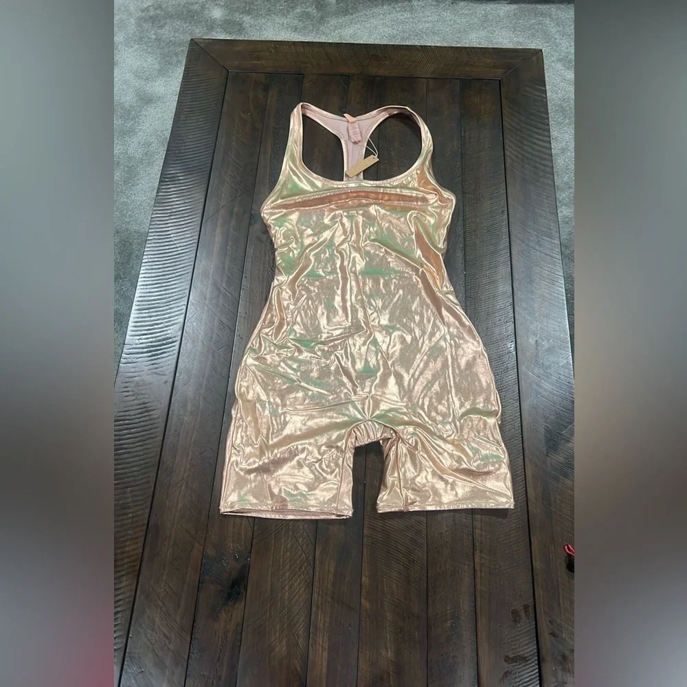 Skims Swim Metallic Rose Gold Bodysuit